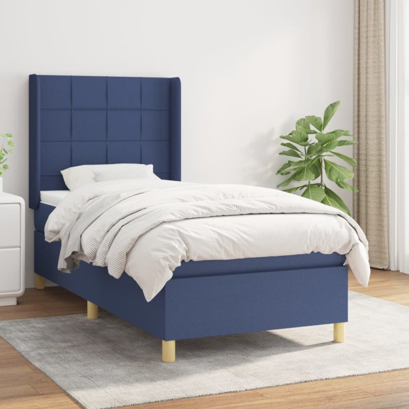 vidaXL Cama box spring con colchón tela azul 90x200 cm vidaXL Cama box spring con colchón tela azul 90x200 cm