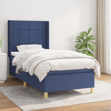 vidaXL Cama box spring con colchón tela azul 90x200 cm