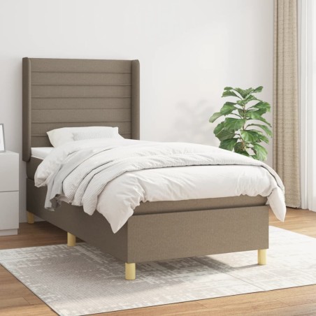 vidaXL Cama box spring con colchón tela gris taupe 90x190 cm