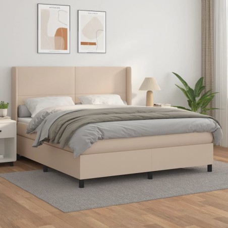 vidaXL Cama box spring con colchón cuero sintético capuchino 160x200cm