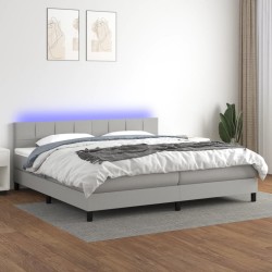 vidaXL Cama box spring con colchón tela y LED gris claro 200x200 cm