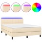 vidaXL Cama box spring colchón y luces LED tela crema 140x200 cm