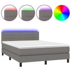vidaXL Cama box spring colchón y luces LED tela gris oscuro 140x190 cm