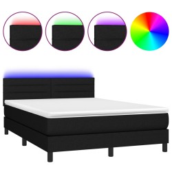 vidaXL Cama box spring colchón y luces LED tela negro 140x200 cm