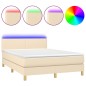 vidaXL Cama box spring con colchón y LED tela crema 140x200 cm vidaXL Cama box spring con colchón y LED tela crema 140x200 cm