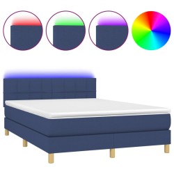 vidaXL Cama box spring con colchón y LED tela azul 140x200 cm 