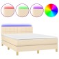 vidaXL Cama box spring colchón y luces LED tela crema 140x190 cm vidaXL Cama box spring colchón y luces LED tela crema 140x190 cm