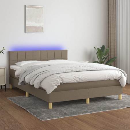 vidaXL Cama box spring con colchón LED tela gris taupe 140x200 cm