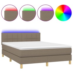 vidaXL Cama box spring con colchón LED tela gris taupe 140x200 cm