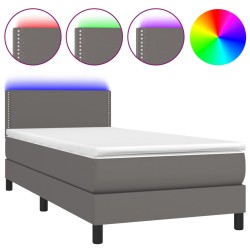 vidaXL Cama box spring y colchón LED cuero sintético gris 90x190 cm