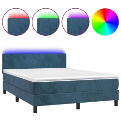 vidaXL Cama box spring colchón y LED terciopelo azul oscuro 140x190 cm