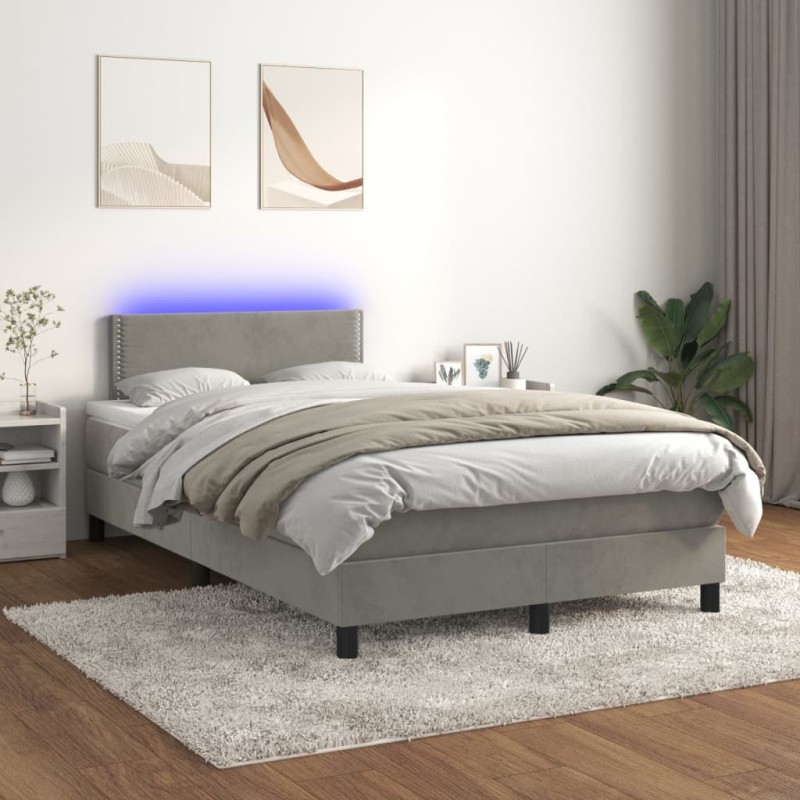 vidaXL Cama box spring colchón y LED terciopelo gris claro 120x200 cm vidaXL Cama box spring colchón y LED terciopelo gris claro 120x200 cm