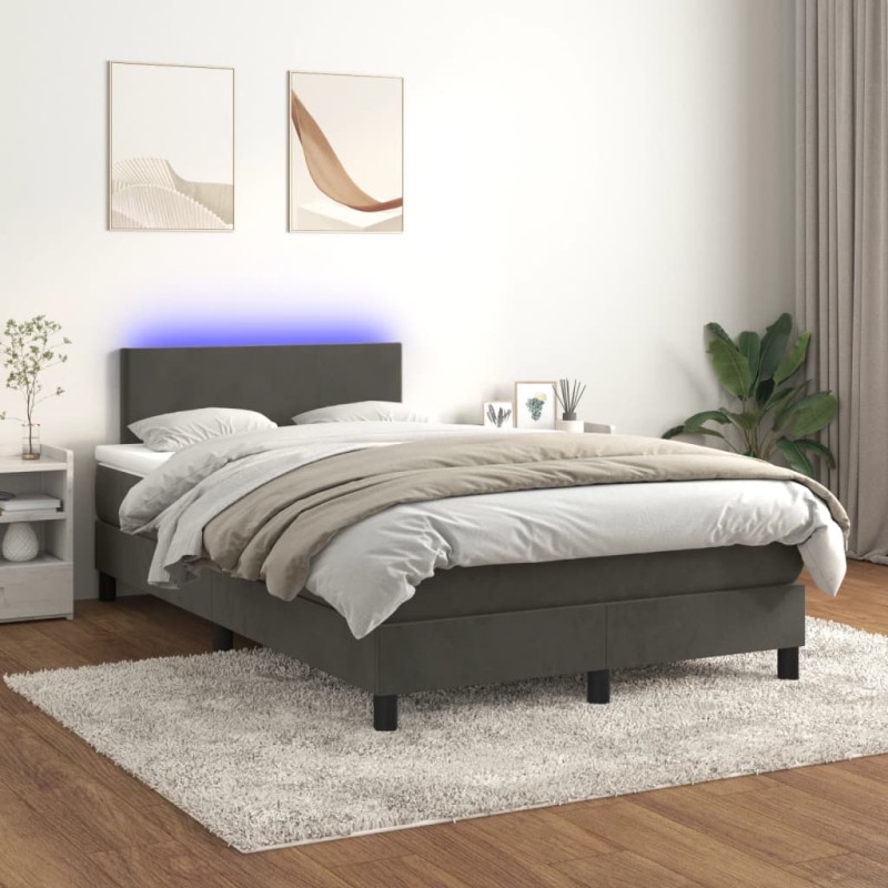 vidaXL Cama box spring colchón y LED terciopelo gris oscuro 120x200 cm vidaXL Cama box spring colchón y LED terciopelo gris oscuro 120x200 cm