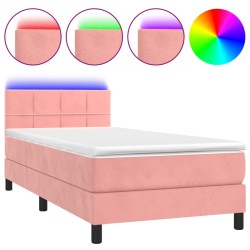 vidaXL Cama box spring colchón y LED terciopelo rosa 90x200 cm