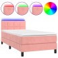 vidaXL Cama box spring colchón y LED terciopelo rosa 90x200 cm