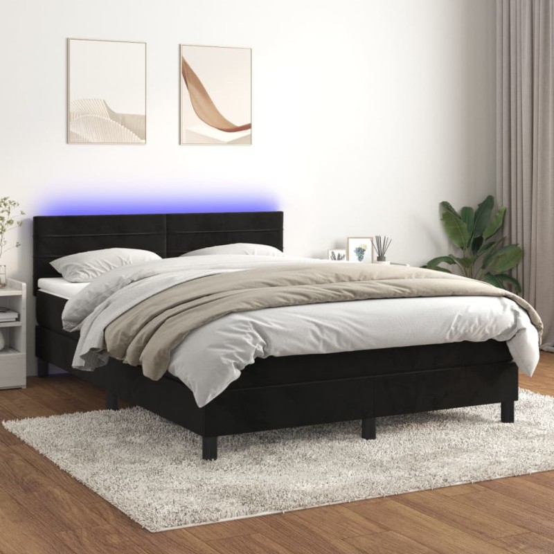 vidaXL Cama box spring colchón y LED terciopelo negro 140x190 cm vidaXL Cama box spring colchón y LED terciopelo negro 140x190 cm