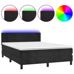 vidaXL Cama box spring colchón y LED terciopelo negro 140x190 cm