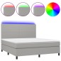 vidaXL Cama box spring colchón y luces LED tela gris claro 180x200 cm