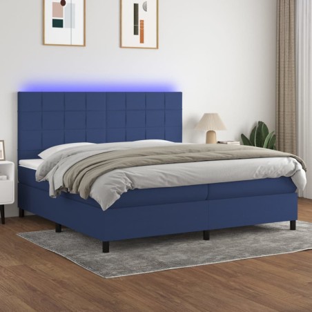 vidaXL Cama box spring colchón y luces LED tela azul 200x200 cm