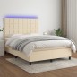 vidaXL Cama box spring colchón y luces LED tela crema 140x200 cm vidaXL Cama box spring colchón y luces LED tela crema 140x200 cm