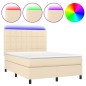 vidaXL Cama box spring colchón y luces LED tela crema 140x200 cm vidaXL Cama box spring colchón y luces LED tela crema 140x200 cm