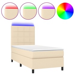 vidaXL Cama box spring colchón y luces LED tela color crema 90x190 cm