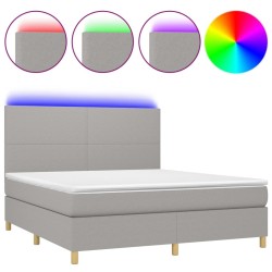 vidaXL Cama box spring colchón y luces LED tela gris claro 180x200 cm