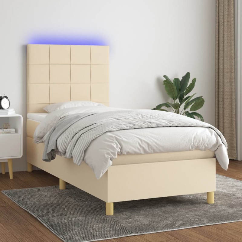 vidaXL Cama box spring colchón y luces LED tela crema 80x200 cm vidaXL Cama box spring colchón y luces LED tela crema 80x200 cm