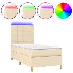 vidaXL Cama box spring colchón y luces LED tela crema 80x200 cm