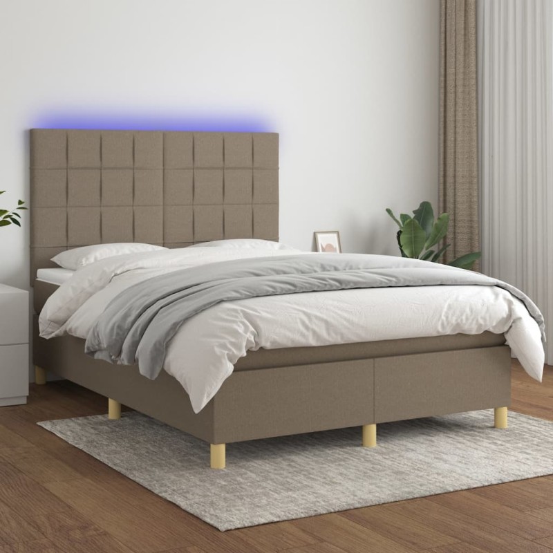vidaXL Cama box spring colchón y luces LED tela gris taupe 140x190 cm vidaXL Cama box spring colchón y luces LED tela gris taupe 140x190 cm