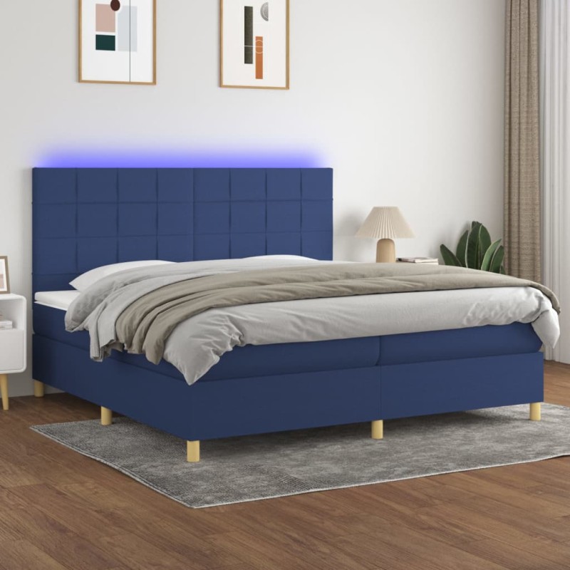 vidaXL Cama box spring colchón y luces LED tela azul 200x200 cm vidaXL Cama box spring colchón y luces LED tela azul 200x200 cm