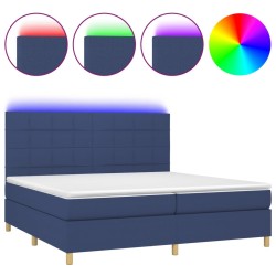 vidaXL Cama box spring colchón y luces LED tela azul 200x200 cm