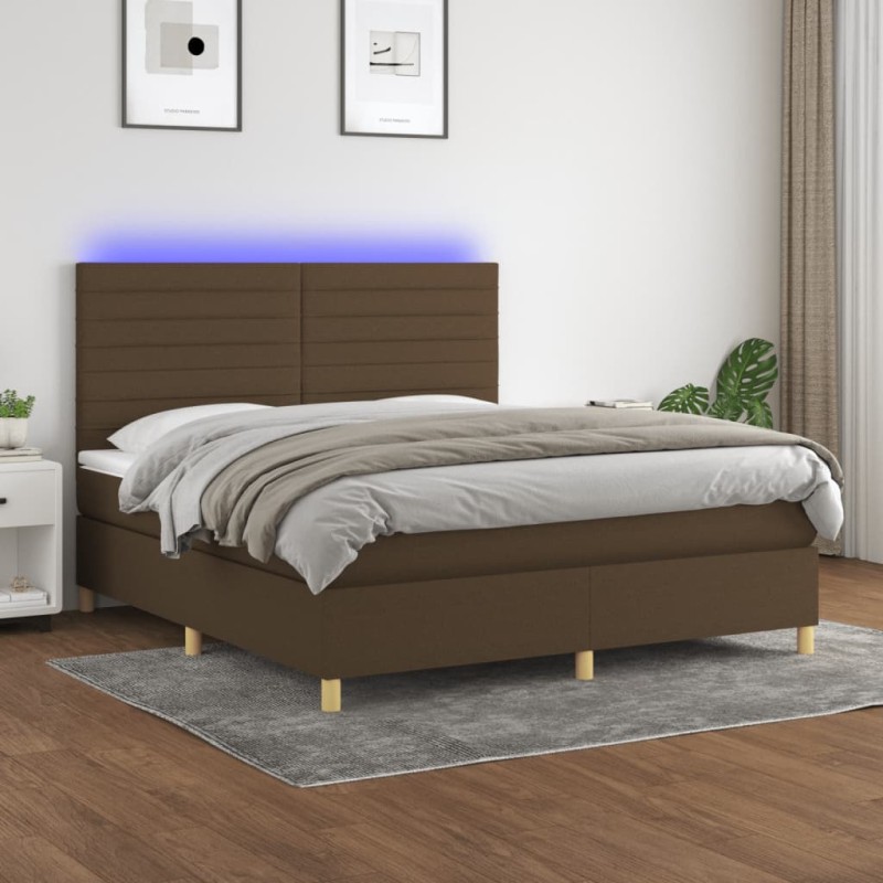 vidaXL Cama box spring colchón luces LED tela marrón oscuro 180x200cm vidaXL Cama box spring colchón luces LED tela marrón oscuro 180x200cm