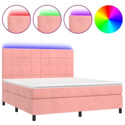 vidaXL Cama box spring colchón y LED terciopelo rosa 180x200 cm