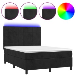 vidaXL Cama box spring colchón y LED terciopelo negro 140x190 cm