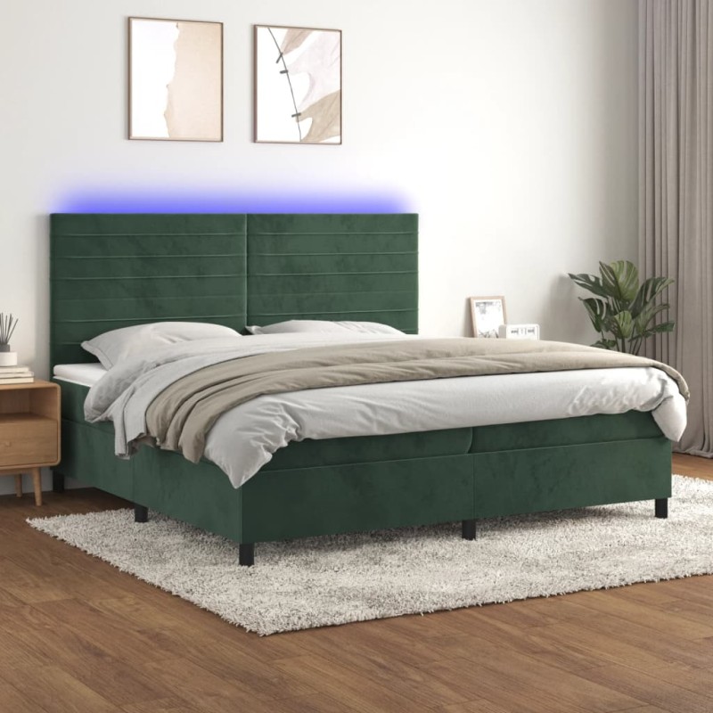 vidaXL Cama box spring colchón y LED terciopelo verde oscuro 200x200cm vidaXL Cama box spring colchón y LED terciopelo verde oscuro 200x200cm