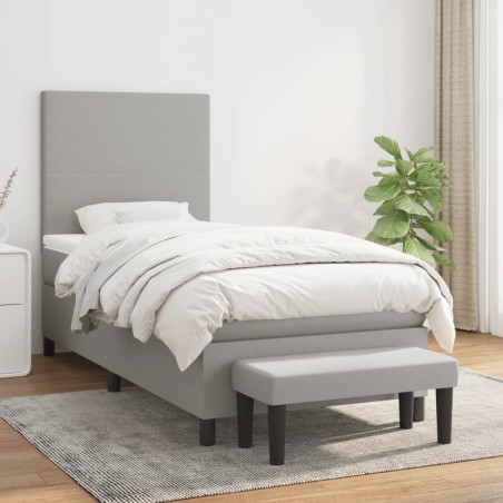 vidaXL Cama box spring con colchón tela gris claro 90x200 cm
