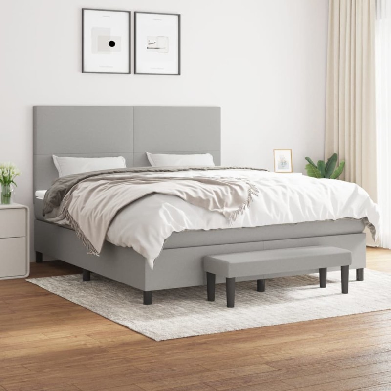 vidaXL Cama box spring con colchón tela gris claro 180x200 cm vidaXL Cama box spring con colchón tela gris claro 180x200 cm