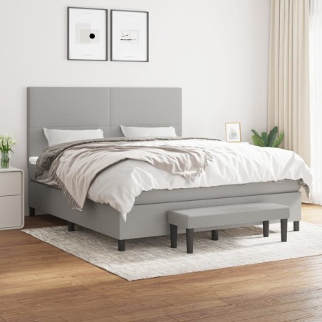 vidaXL Cama box spring con colchón tela gris claro 180x200 cm