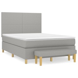 vidaXL Cama box spring con colchón tela gris claro 140x190 cm