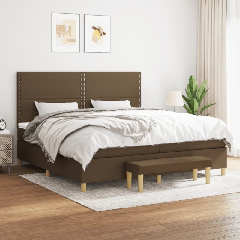 vidaXL Cama box spring con colchón tela marrón oscuro 200x200 cm