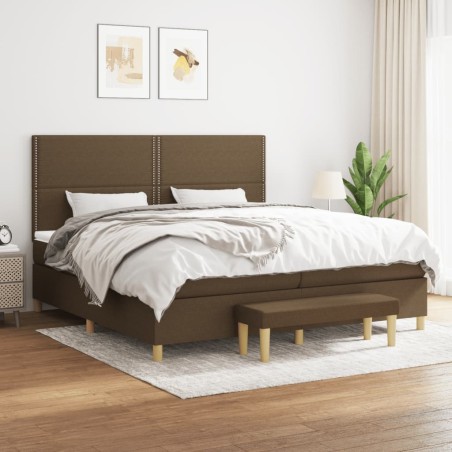 vidaXL Cama box spring con colchón tela marrón oscuro 200x200 cm