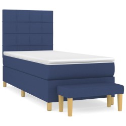 vidaXL Cama box spring con colchón tela azul 90x200 cm