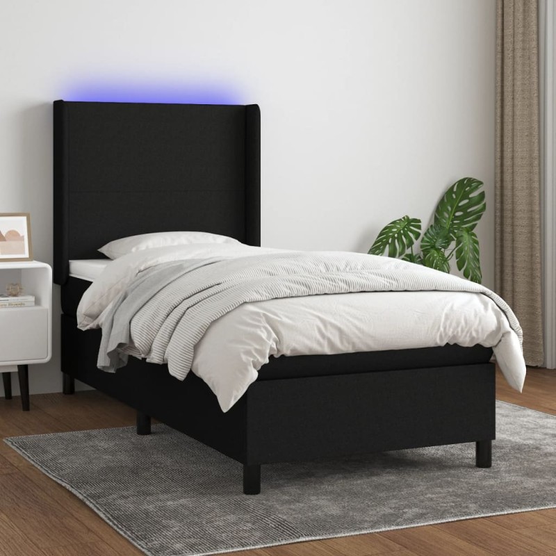 vidaXL Cama box spring colchón y luces LED tela negro 80x200 cm vidaXL Cama box spring colchón y luces LED tela negro 80x200 cm