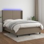 vidaXL Cama box spring colchón y luces LED tela gris taupe 140x190 cm