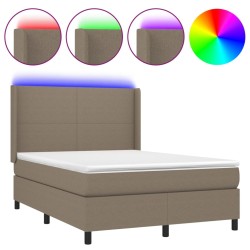 vidaXL Cama box spring colchón y luces LED tela gris taupe 140x190 cm