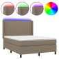vidaXL Cama box spring colchón y luces LED tela gris taupe 140x190 cm