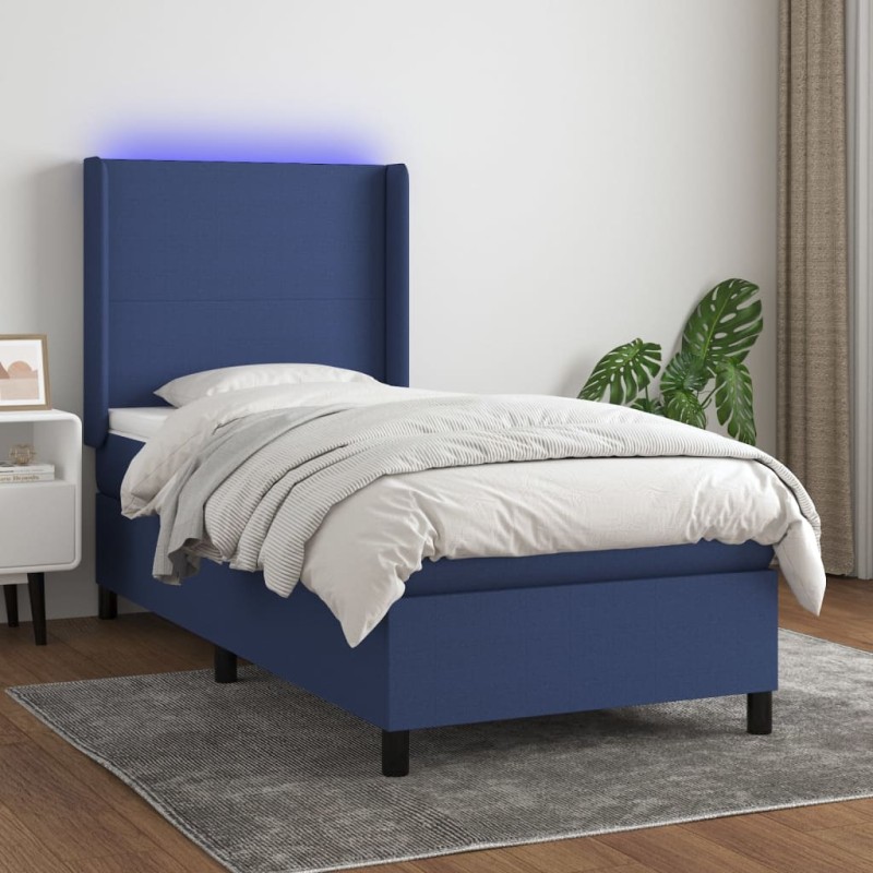 vidaXL Cama box spring colchón y luces LED tela azul 100x200 cm vidaXL Cama box spring colchón y luces LED tela azul 100x200 cm