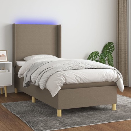 vidaXL Cama box spring colchón y luces LED tela gris taupe 90x190 cm