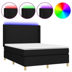 vidaXL Cama box spring colchón y luces LED tela negro 140x200 cm